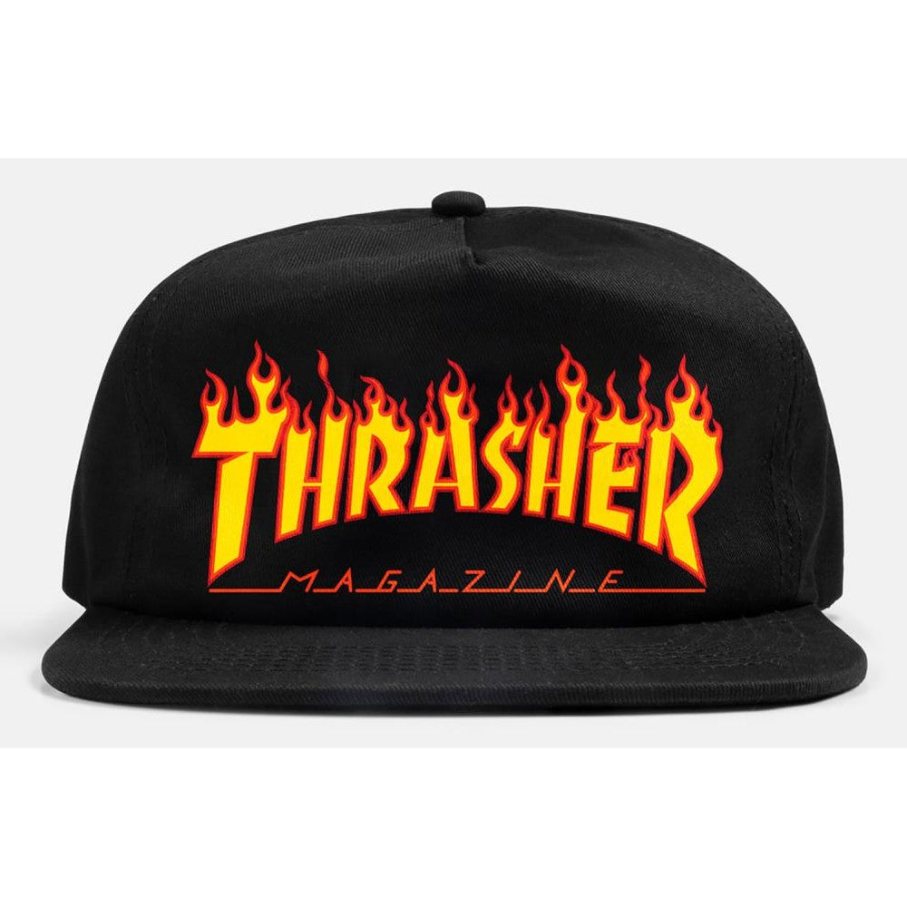 Thrasher Flame Embroidered Snapback - Black