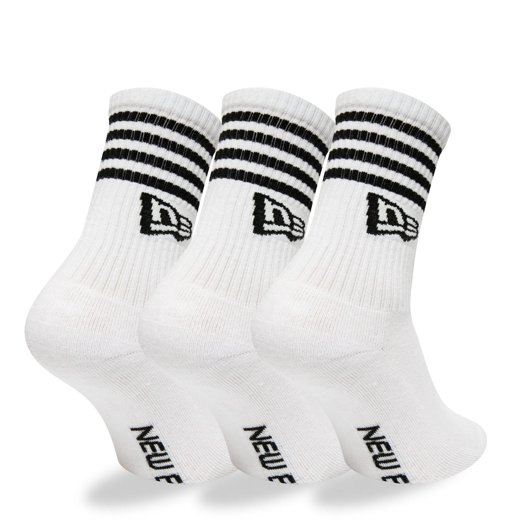 New Era Stripe 3 Pack Crew White Socks