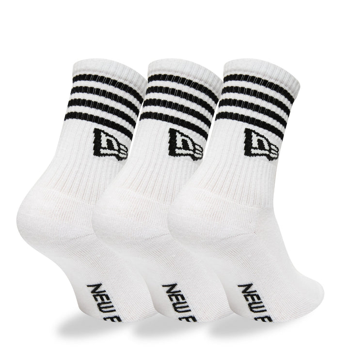 New Era Stripe 3 Pack Crew White Socks