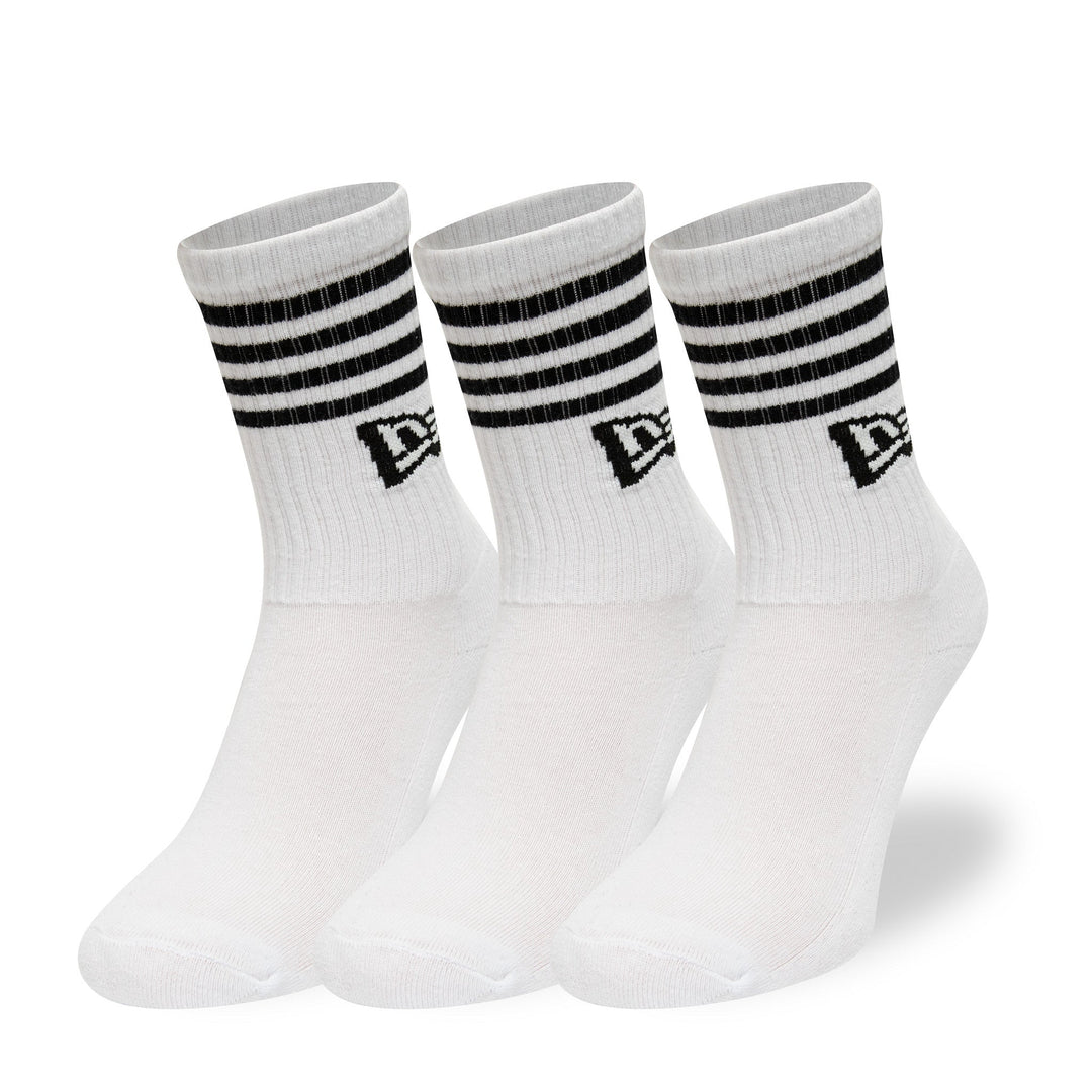 New Era Stripe 3 Pack Crew White Socks