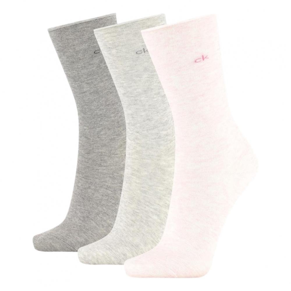 Calvin Klein Crew Roll Top Emma 3 Pack Socks - Light Pink / Grey Combo