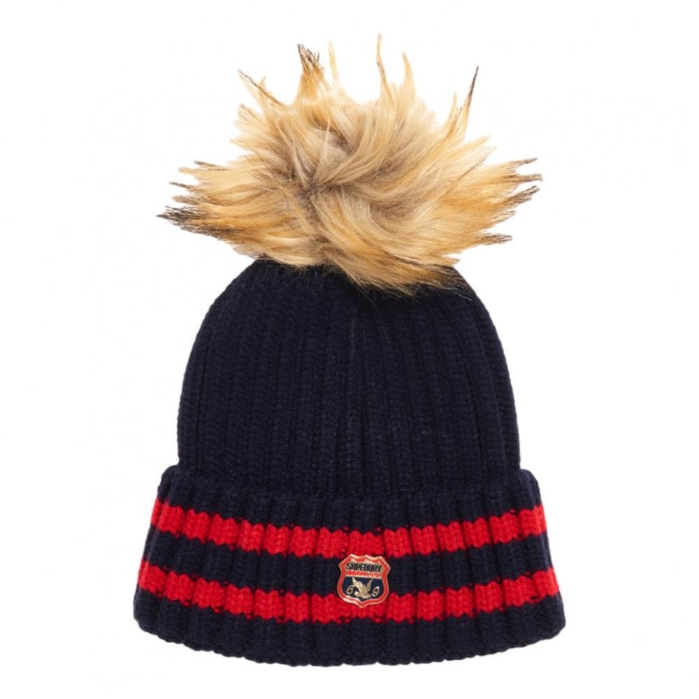Superdry Aimee Stripe Ribbed Beanie - Navy