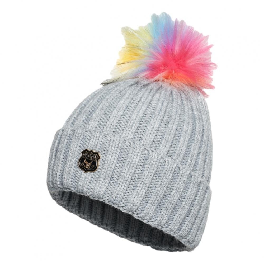 Superdry Faye Fluro Pom Pom Beanie - Mid Grey Marl