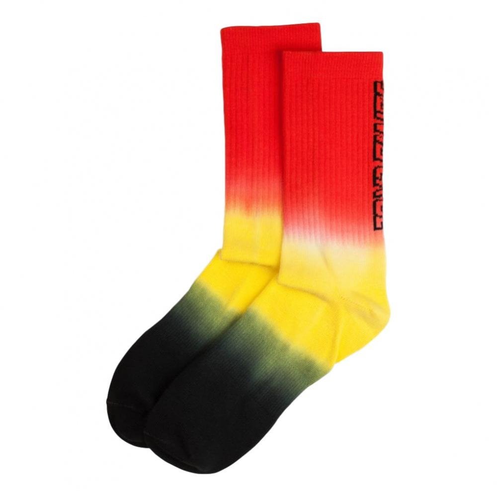 Santa Cruz Strip Fade Crew Socks - Red / Yellow / Black