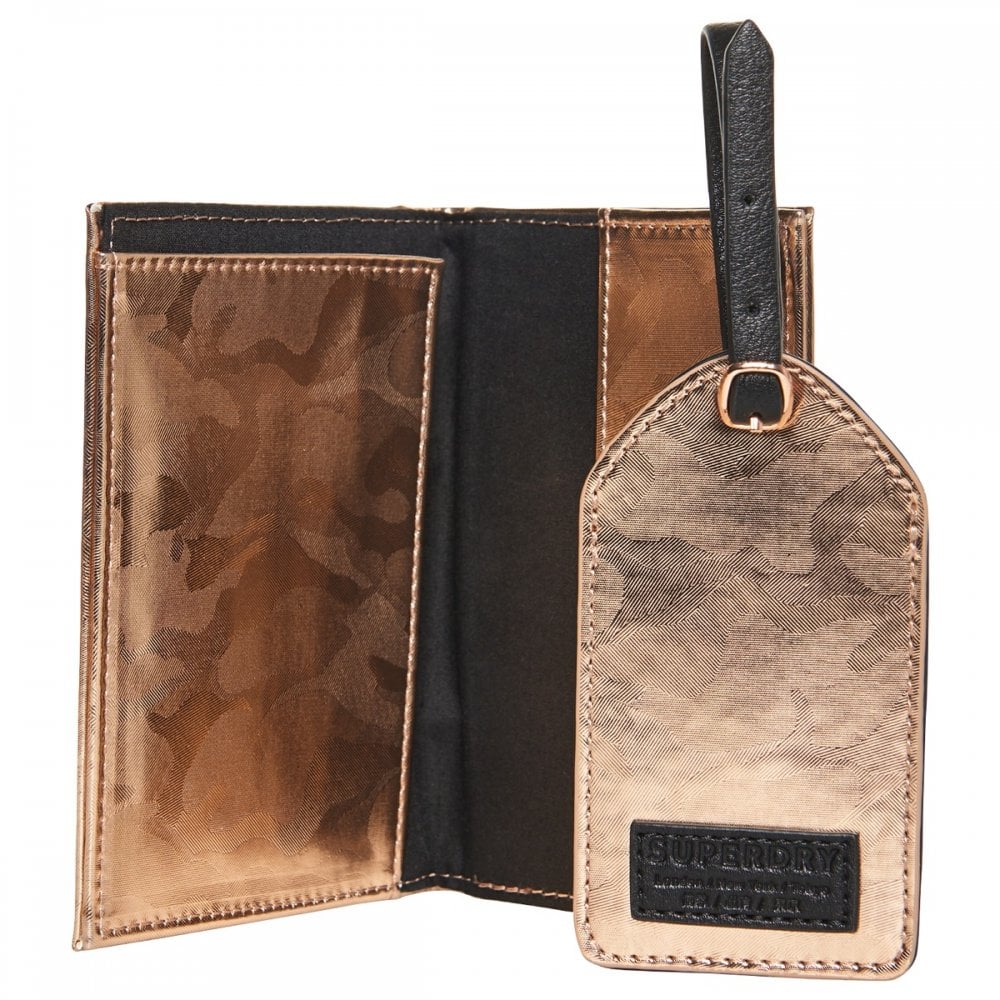 Superdry Passport Holder &amp; Luggage Label - Pink Camo