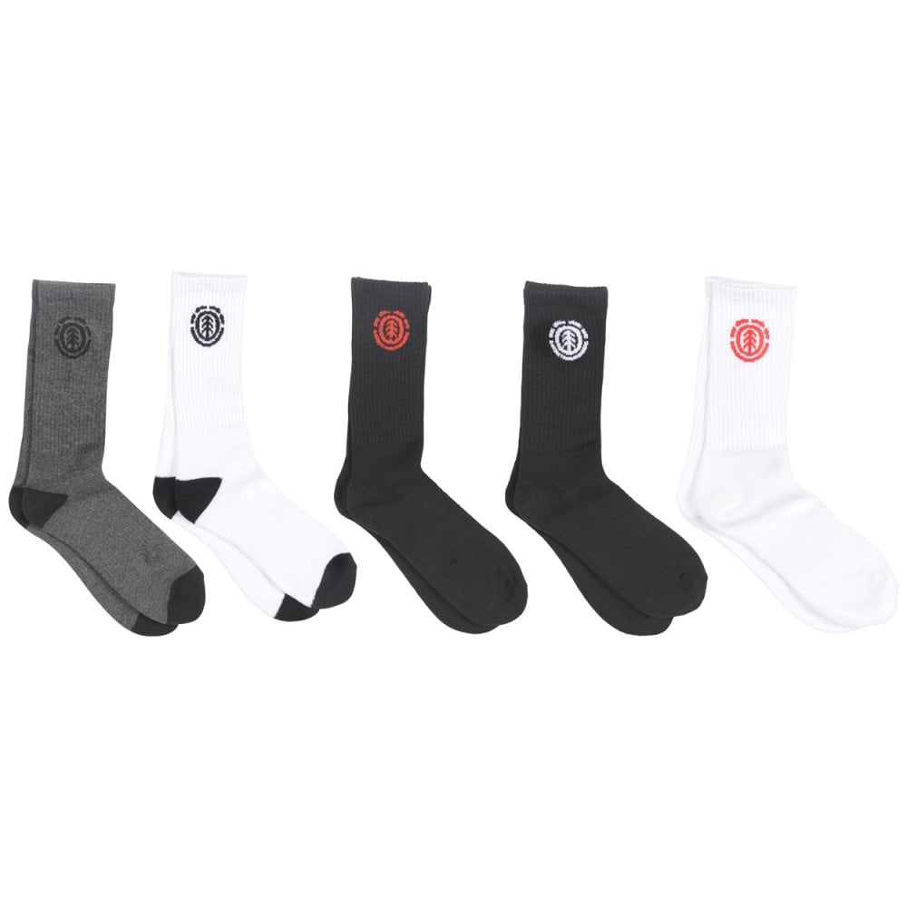 Element High Rise 5 Pack Socks - Black / White / Grey
