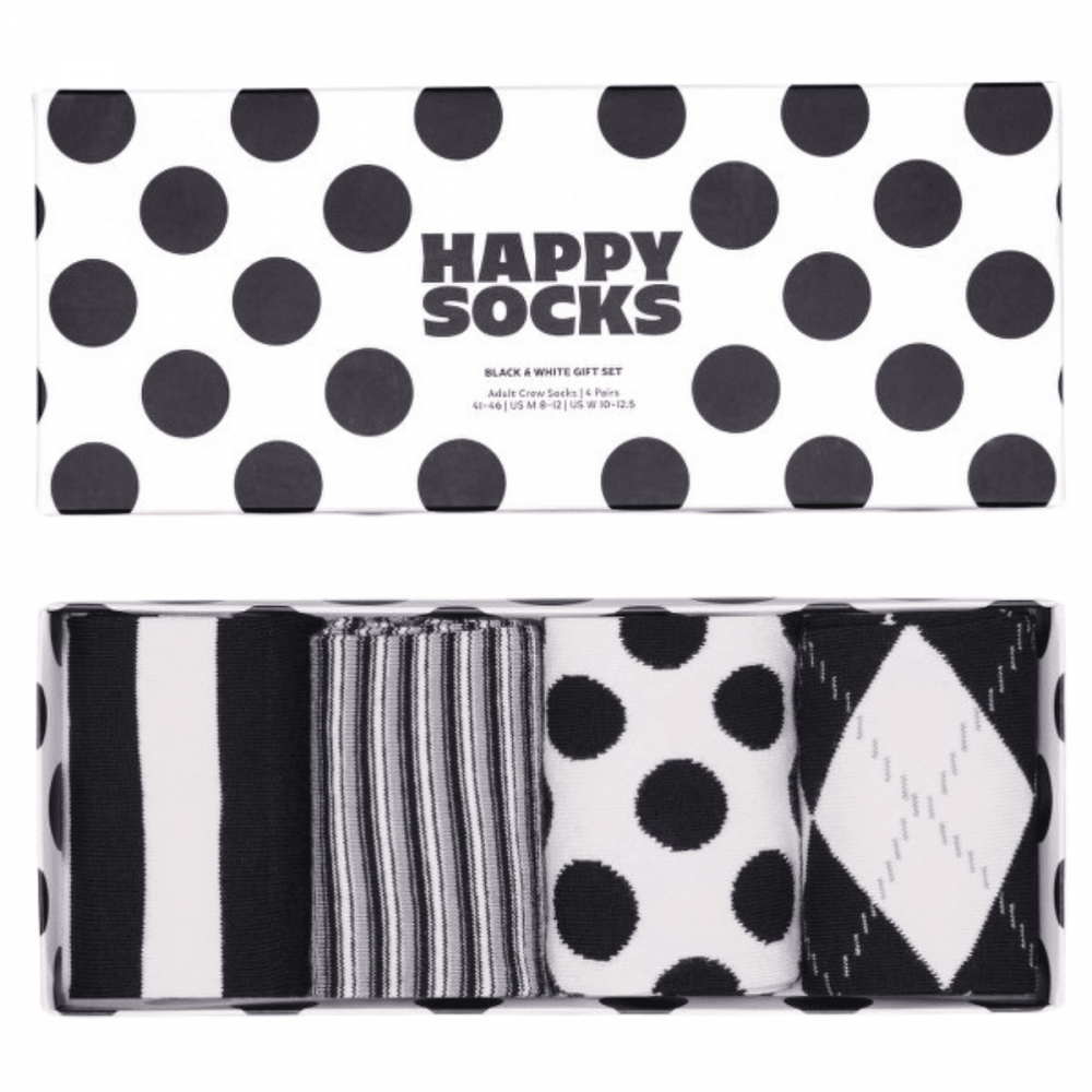Happy Socks 4 Pack Gift Set Black &amp; White Socks