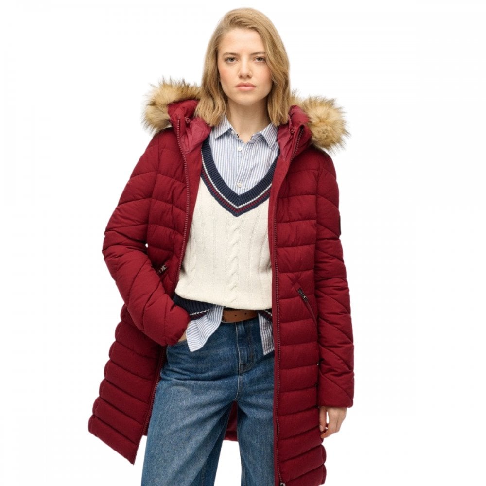 Superdry Fuji Faux Fur Hood Mid Length