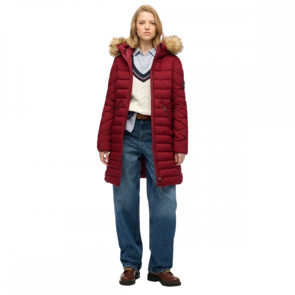 Superdry Fuji Faux Fur Hood Mid Length