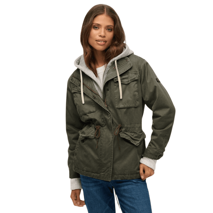 Superdry Womens Jersey Hood Military Borg Jacket