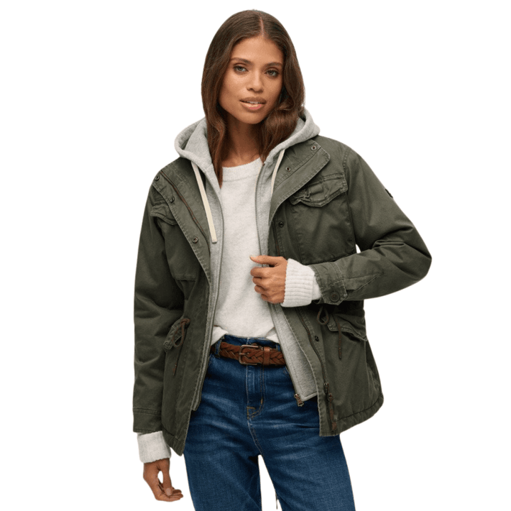 Superdry Womens Jersey Hood Military Borg Jacket